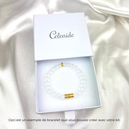 Kit bracelet cristal de roche perles facettées 6 mm tube acier doré