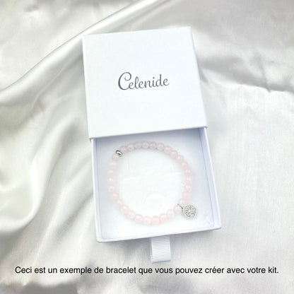 Bracelet en perles de quartz rose réalisé grâce au kit de bracelet en pierres naturelles Mon Joli Kit de Bijoux.fr