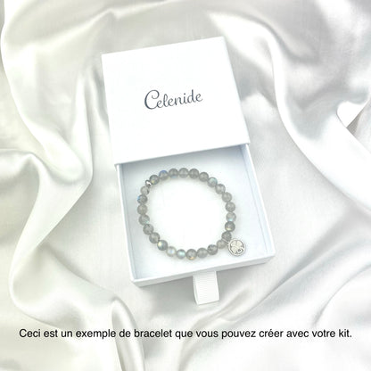 Kit bracelet labradorite perles 6 mm pendentif acier argenté