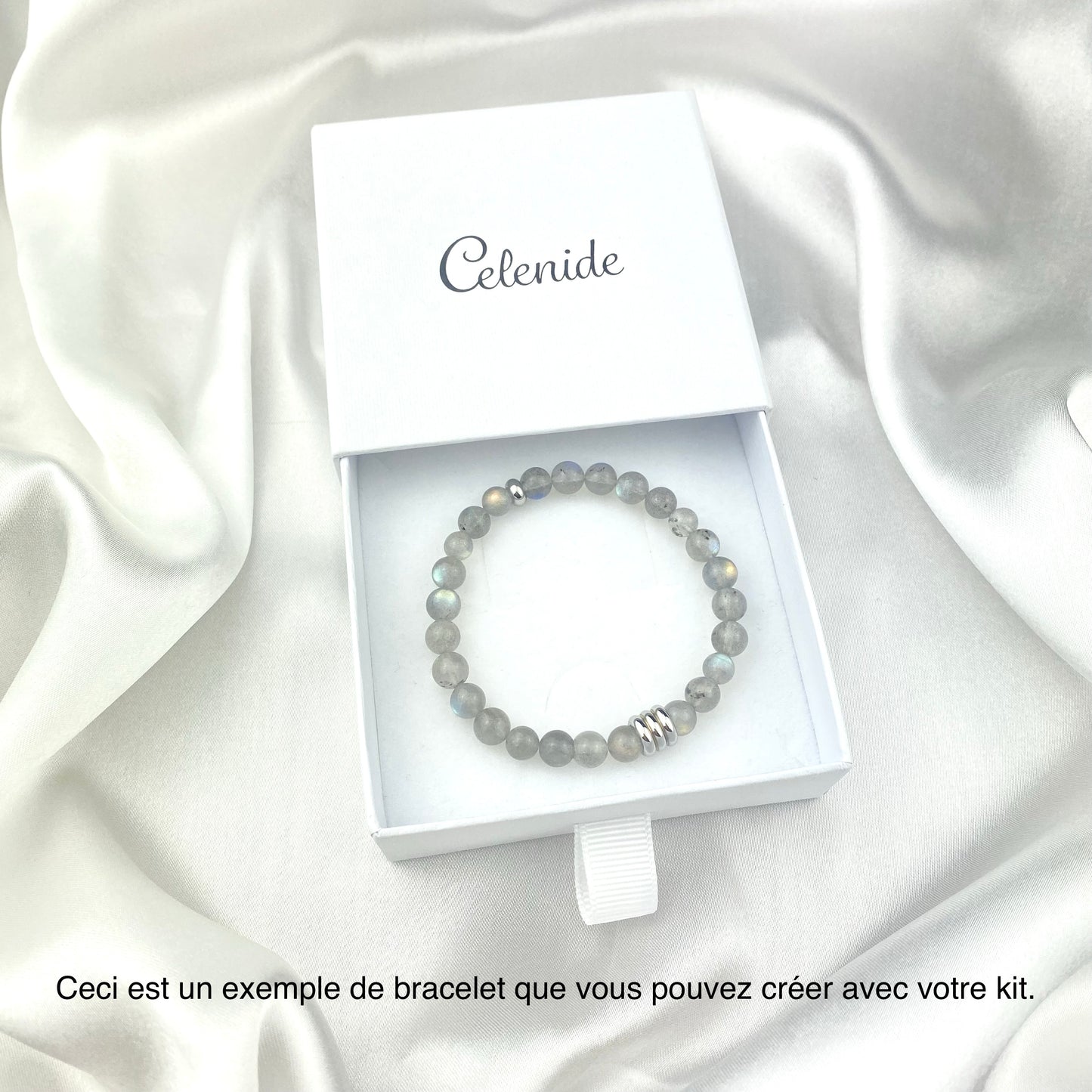 Kit bracelet labradorite perles 6 mm tube acier argenté