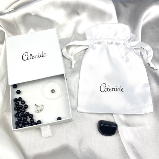 Kit de création de bracelet en pierres naturelles d'obsidienne noire.